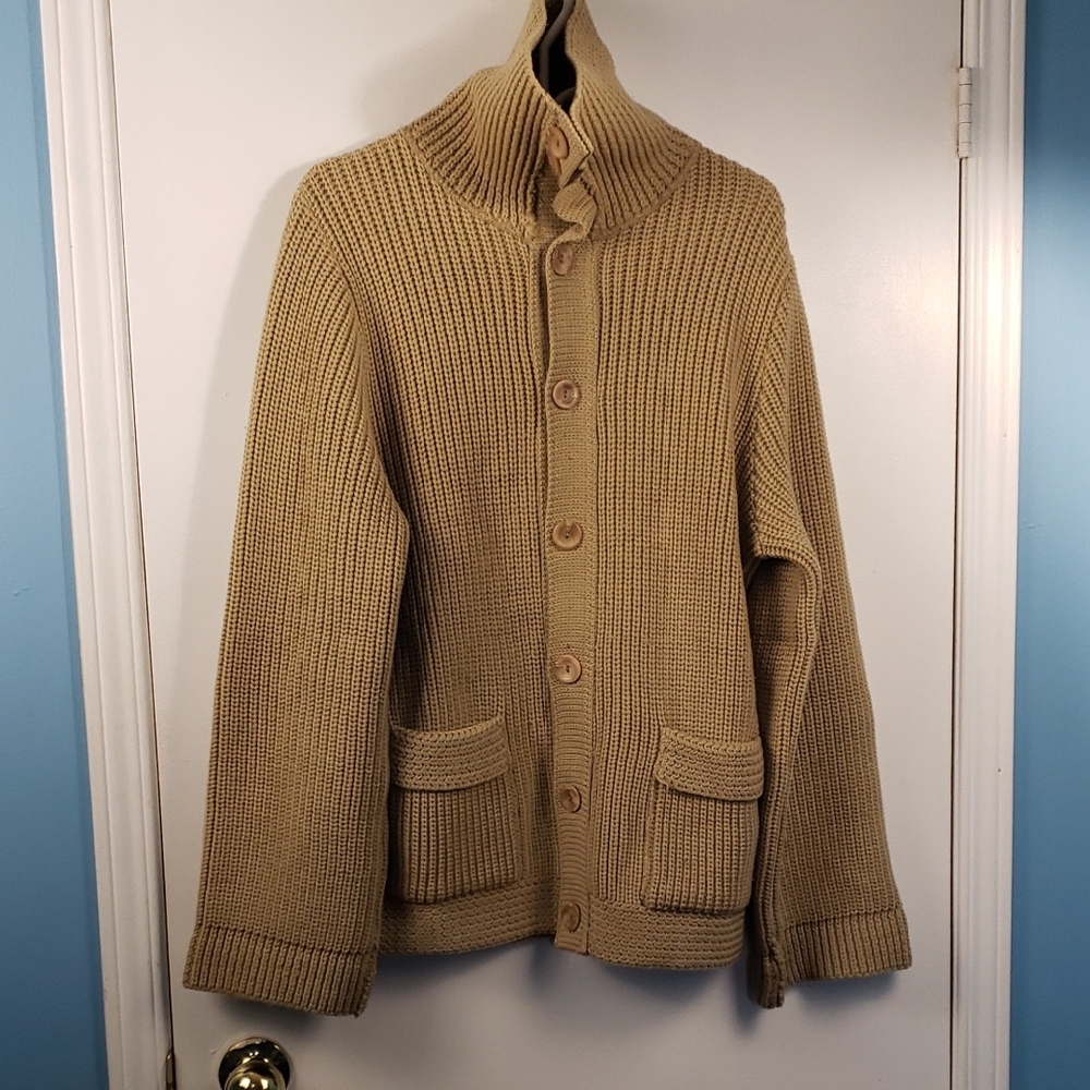 VintageTundra Virgin  Wool Chunky Button-Up Cardigan Sweater in Camel Size Small